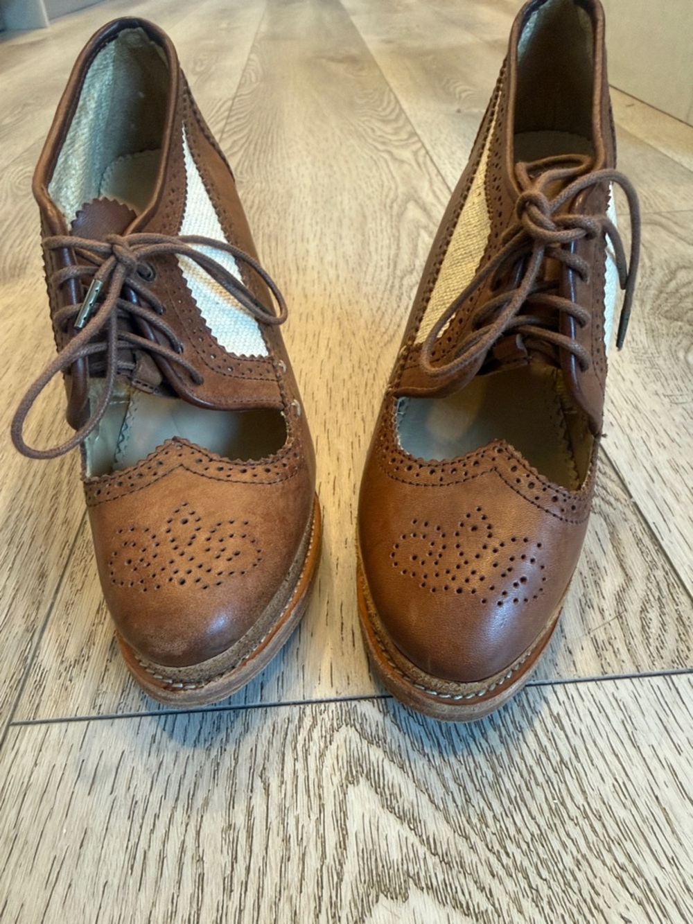 rag & bone Brown Lace-Up Wedge Brogues with Cream Insets - Picture 7 of 9